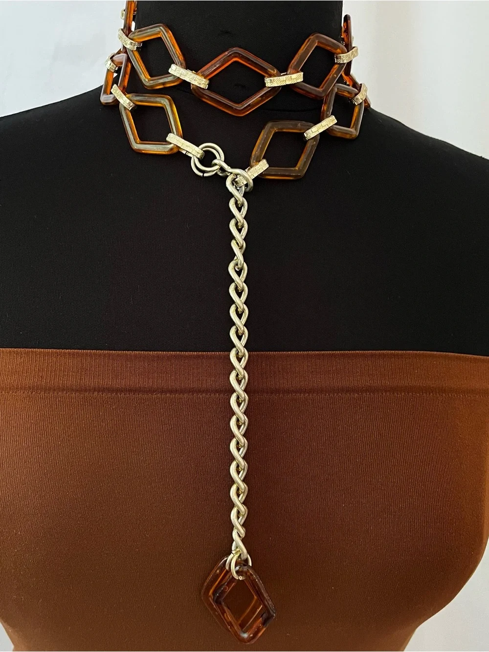 Vintage Y2K Tortoiseshell Chain Belt | Geometric Resin Hip Belt